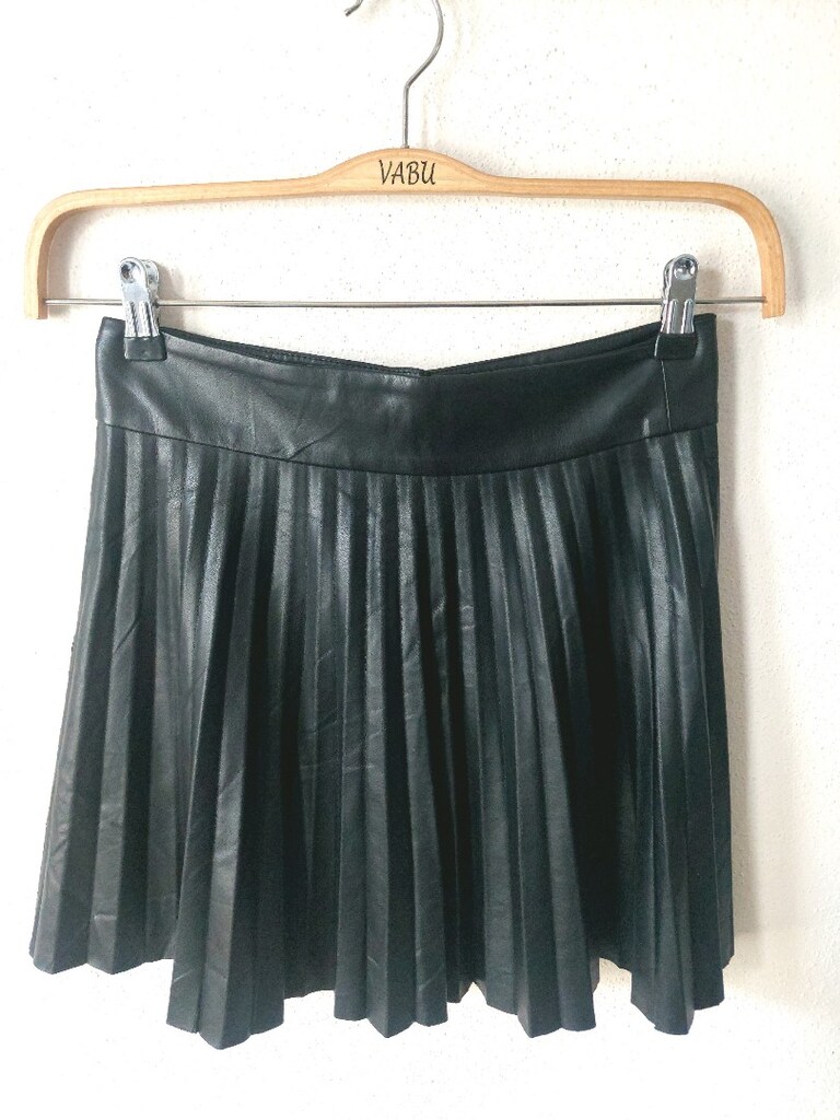 H&M deri görünüm çıtçıtlı yelpaze etek - 4