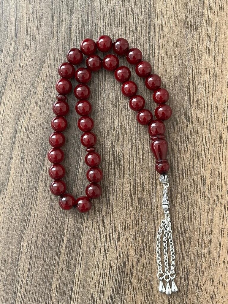 bordo renk sıkma kehribar tesbih - 2