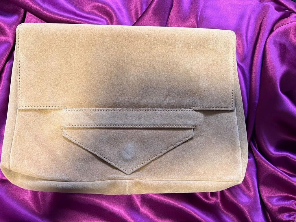 Bej Süet Klapslı Şık Clutch - 2