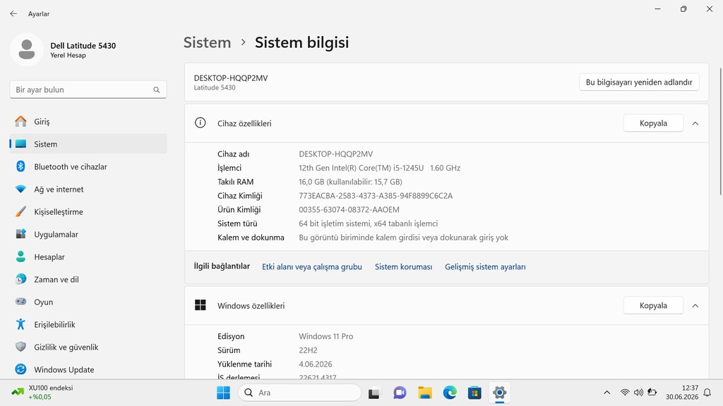 DELL LATİTUDE 5430 İ5-1254U 16 RAM 256 GB SSD WİNDOWS LİSANSLI - 9