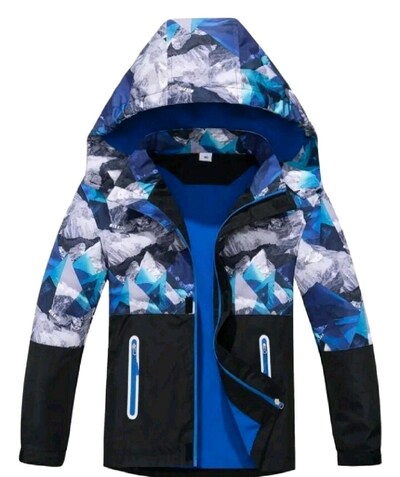 Geometrik Desenli Kapüşonlu Spor içi polar Erkek çocuk mont
