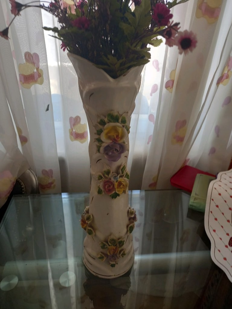 Antika porselen kabartma çicek desenli Vazo 50 cm boy - 2