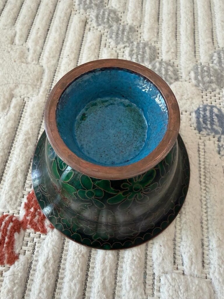pirinç üzerine sedef işlemeli vintage Çin tarzı fincan takımı - 4
