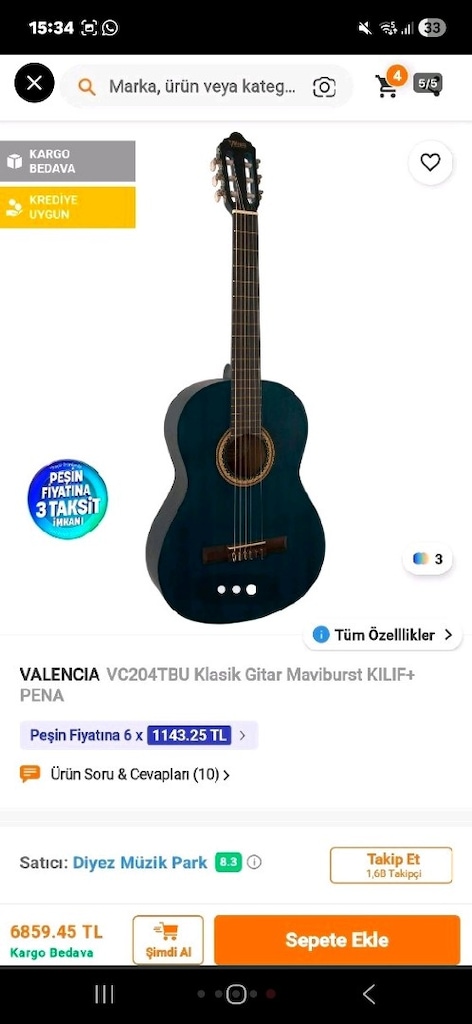 Valencia Vc204 Klasik Gitar (0 Ürün) SON FIYAT - 5
