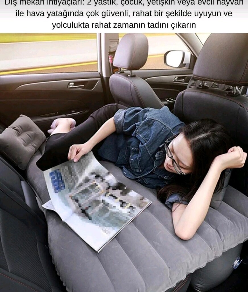 Araç içi Arka Koltuk Şişme Yatağı Yastıklı Pompalı - 3