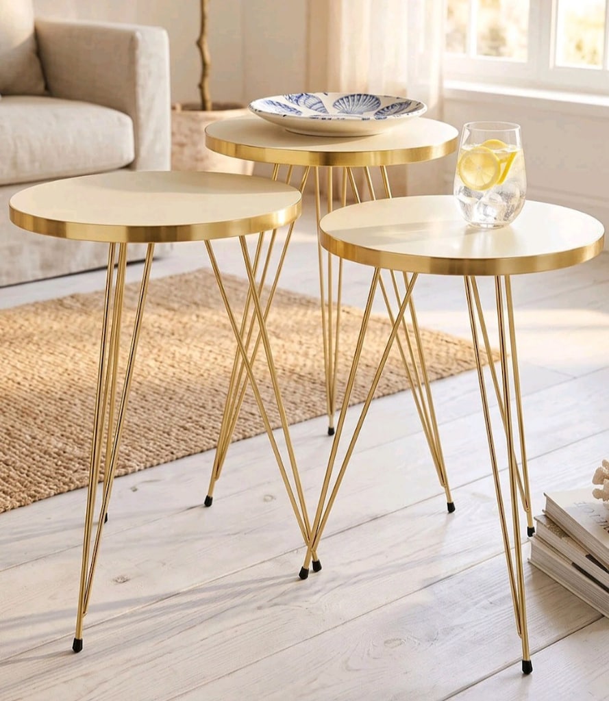 Gold Krem Model 3 lü Zigon Sehpa - 5