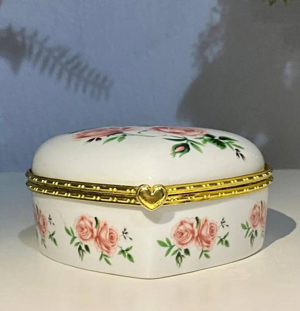 Vintage Büyük Boy Kalp Porselen Bonboniere & Takı Kutusu - 4