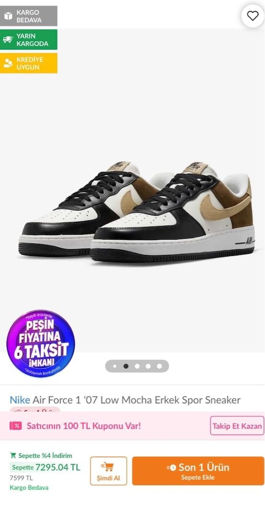 Nike Air Force 1 ’07 Low Mocha – Çok Temiz / Az Kullanıldı