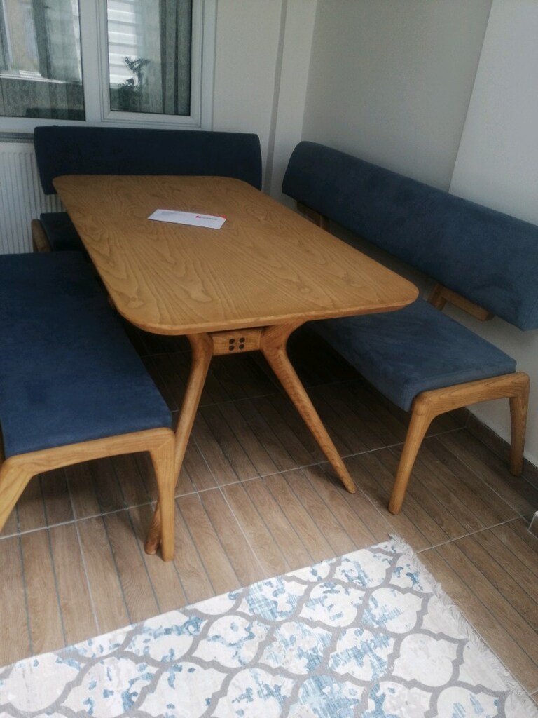 KELEBEK MOBİLYA AĞAÇ NATURAL MASA TAKIMI - 3
