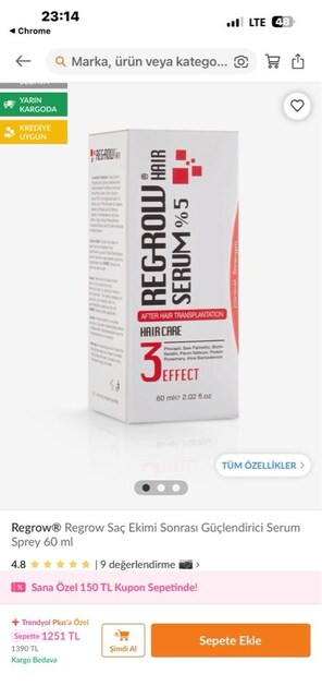 Regrow saç güçlendirici sprey serum