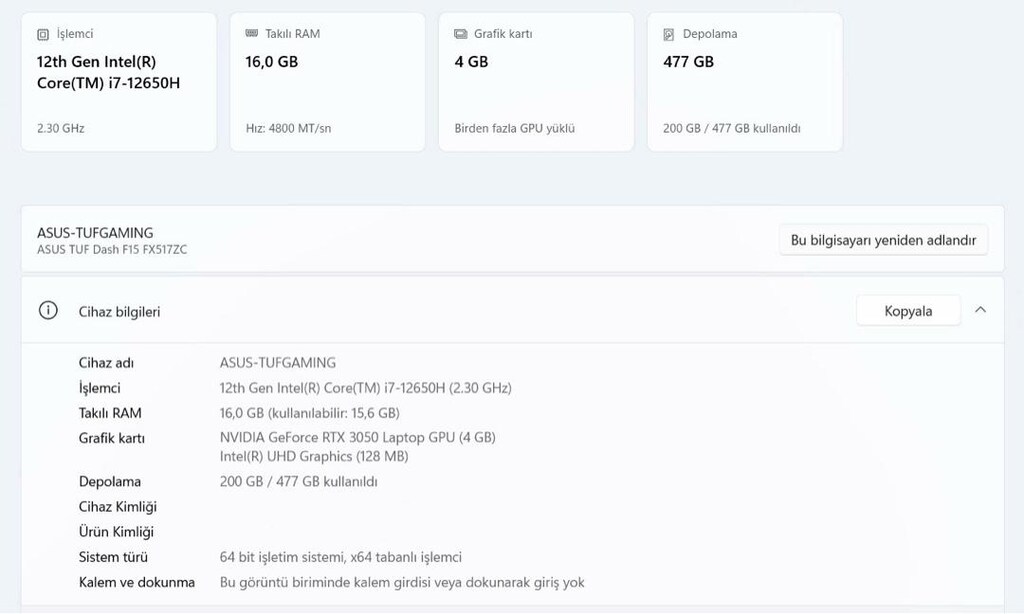 ASUS TUF DASH F15 OYUN BİLGİSAYARI - 16