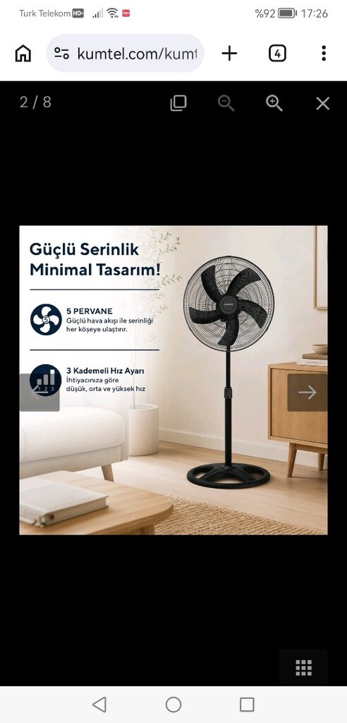 KUMTEL MARKA 5 KANATLI PLASTIK PERVANELİ 3 KADEME HIZ DEVİRLİ SIFIR
