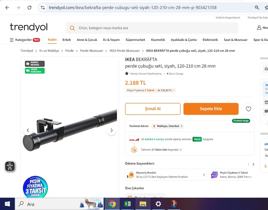 7 Adet SIFIR IKEA - BEKRAFTA, perde çubuğu seti, siyah - 2