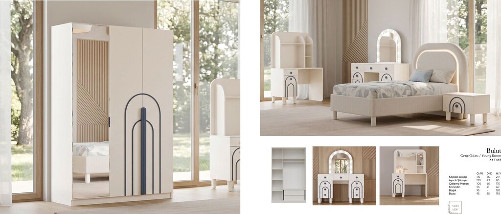 Sıfır ,%100 MDF - Çocuk / Genç Odası 3 Kapılı Gardırop - Aytaşı - 8