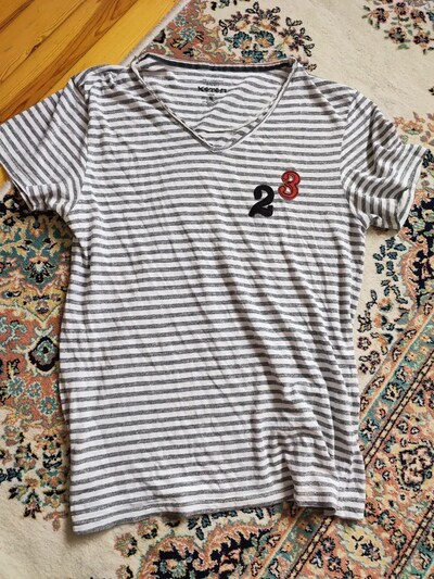Koton erkek gri beyaz çizgili t-shirt