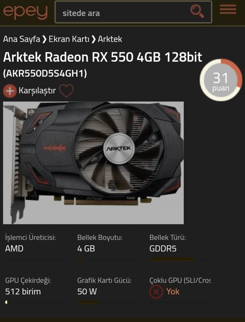 Arktek Radeon RX 550 4GB 128bit Ekran Kartı - 6