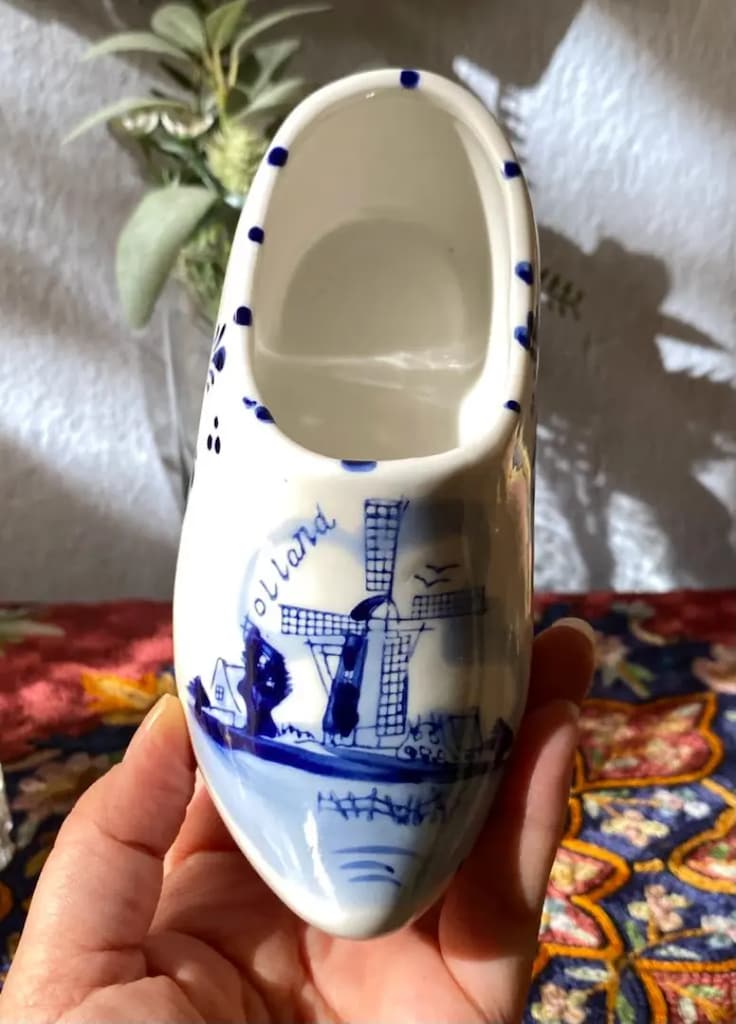 Hollanda DELFT El Boyama Büyük Boy Vintage Porselen Ayakkabı