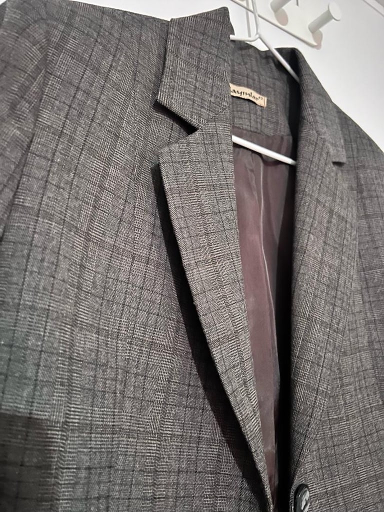 Gri Ekose Tek Düğmeli Blazer Ceket - 2