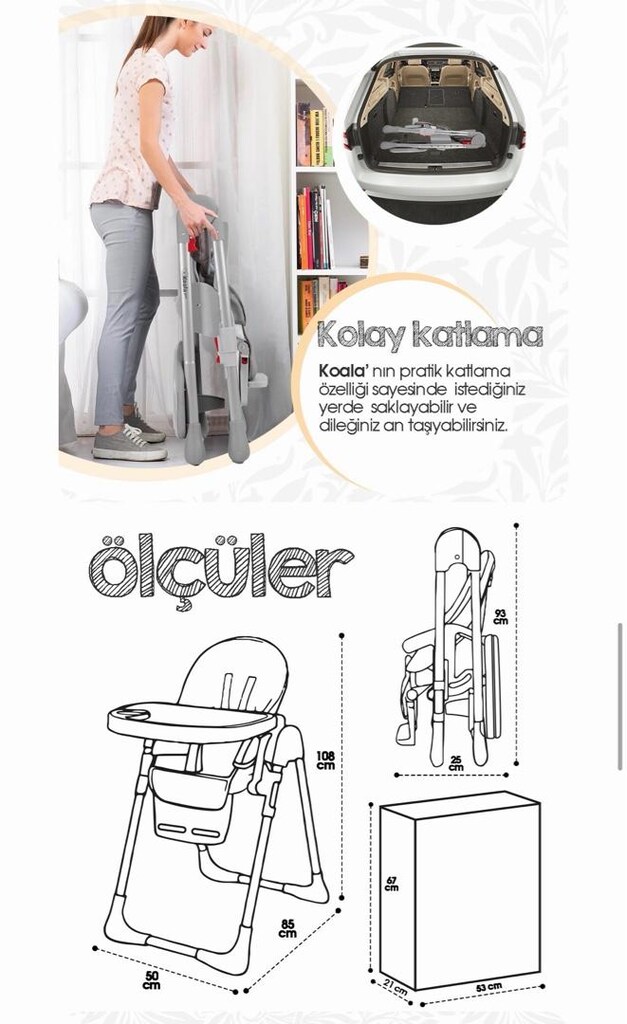 Mama sandalyesi (tekerlekli, kolay silinebilen) - 12