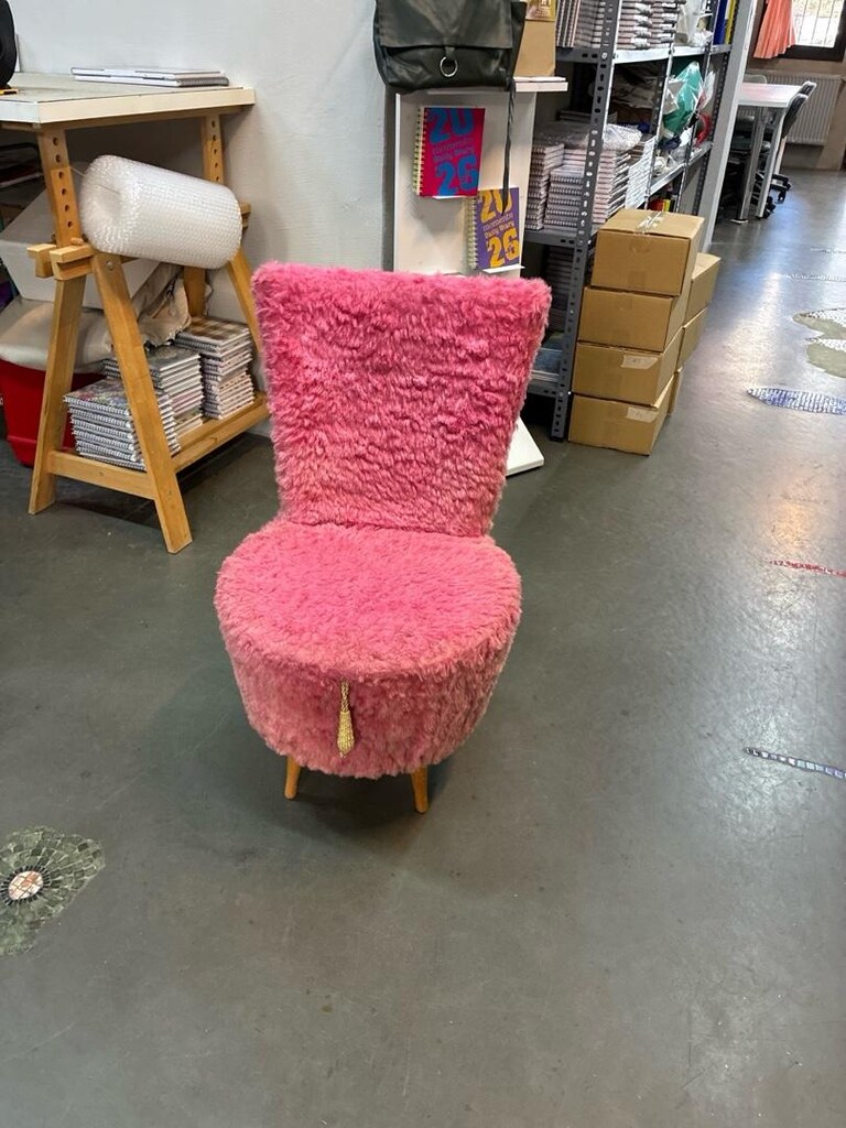 pembe tüylü peluş küçük puf sandalye dekor - 5