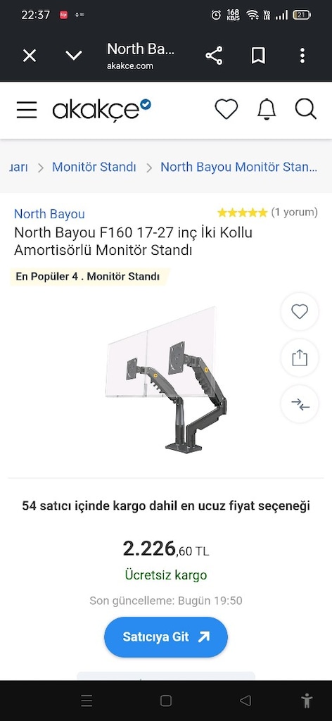 North Bayou F160 17-27 inç İki Kollu Amortisörlü Monitör Standı - 2