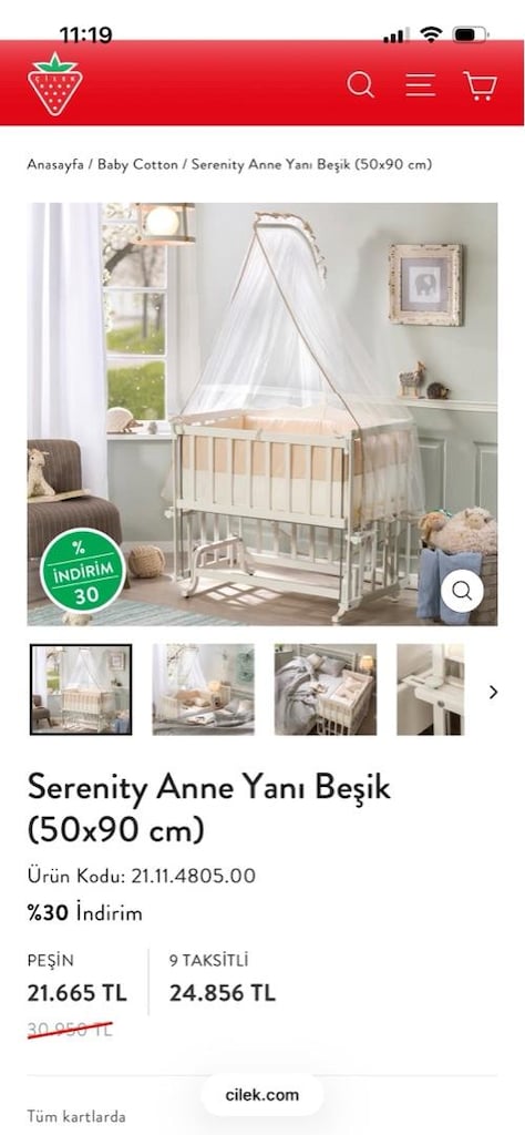 çilek mobilya sallanan anne yanı beşiği - 2