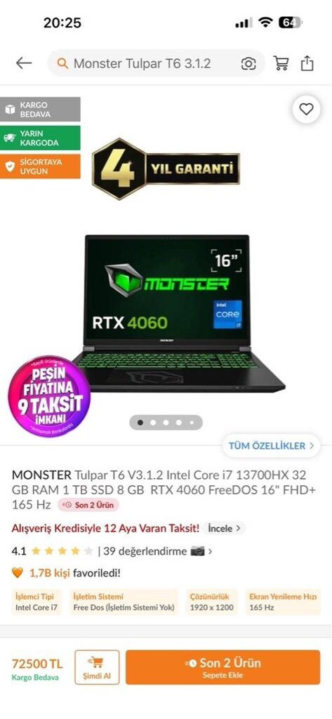 Monster Laptop Oyun Bilgisayarı - 4