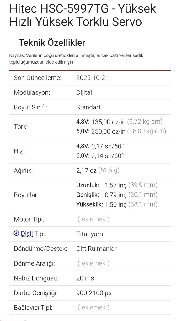 Hitec HSC-5997TG - Titanyum Dişli Robot Servo - 5