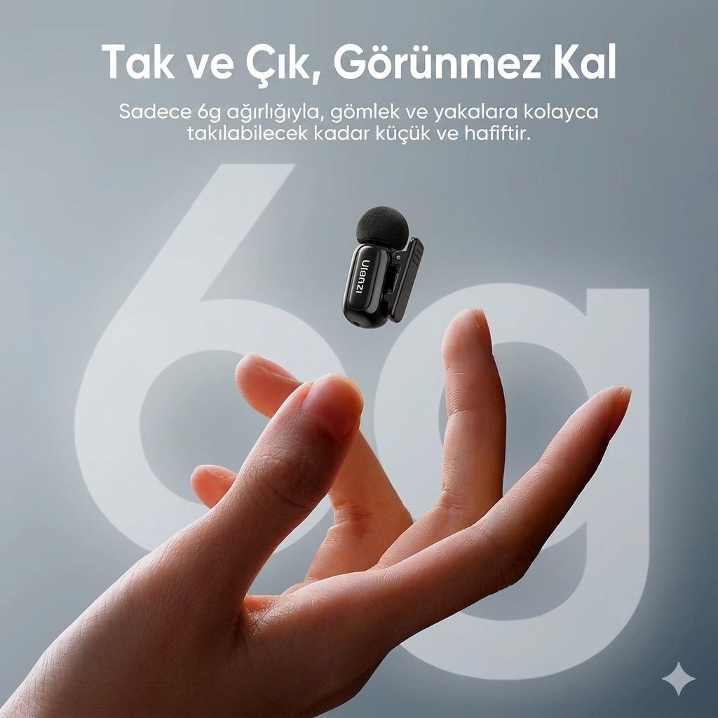 Ulanzi A200 Mini Mikrofon - Beyaz Siyah - 6