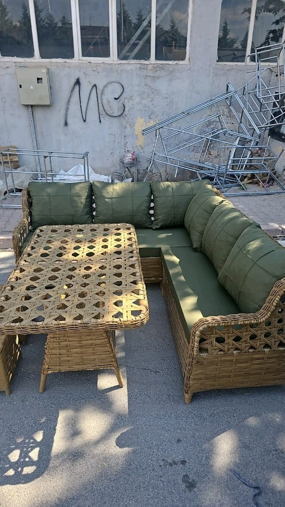 Rattan Köşe Koltuk Takımı, Balkon Oturma Grubu, Bahçe Mobilyası SIFIR - 7