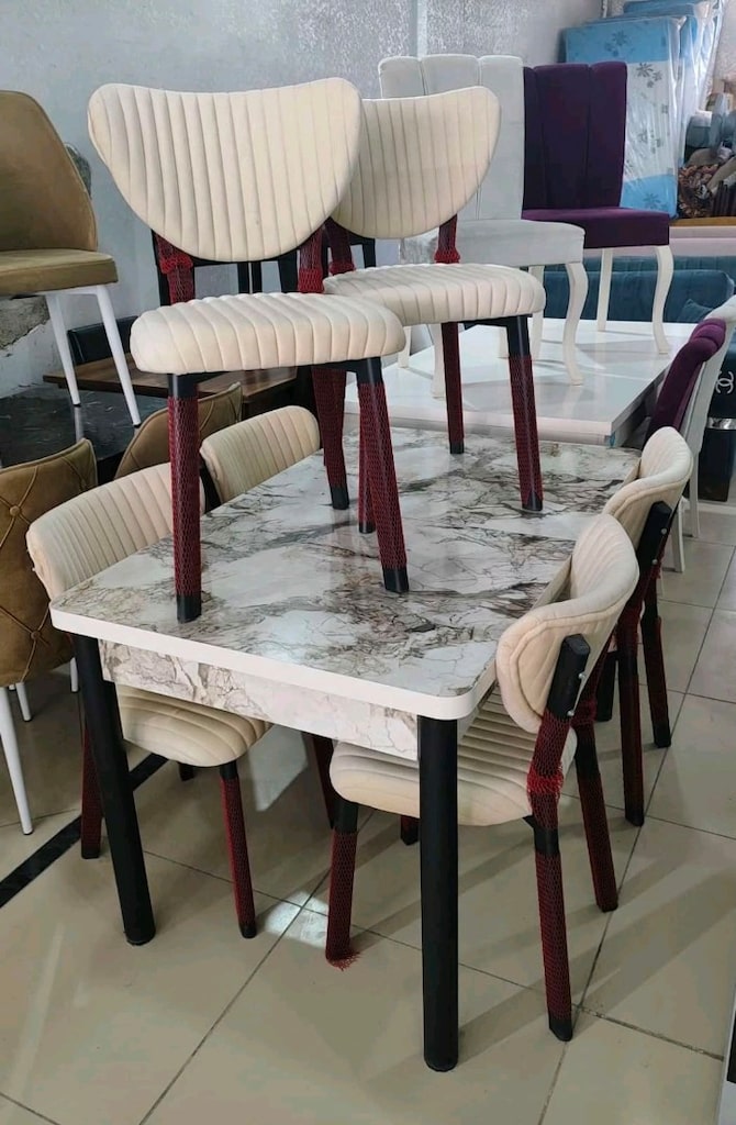 sıfır elma model farklı renkler 6 adet sandalye açılmalı yemek masası - 10