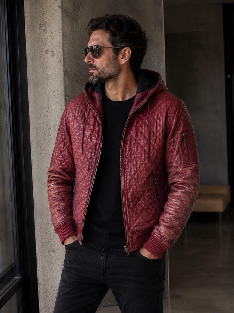 Dolce & Gabbana marka kapüşonlu bordo deri bir mont - 3