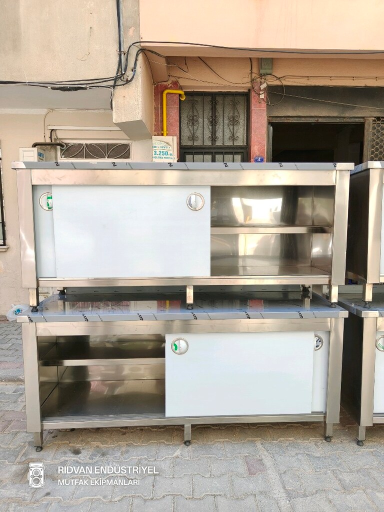 krom tezgah hazır mutfak krom çalışma tezgahı 190 cm paslanmaz krom - 3