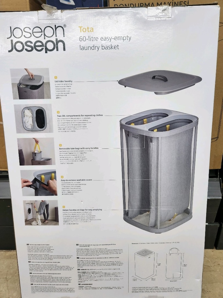 Joseph Joseph Tota 60 L Gri Çamaşır Ayırma Sepeti %100 Pamuk Malzeme i - 2