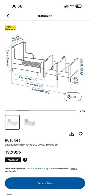 İki adet Busunge uzayabilen çocuk karyolası