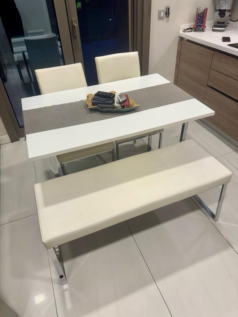 Tepe Home Yemek Masası + 2 Sandalye + Bank - Modern Krom Ayaklı