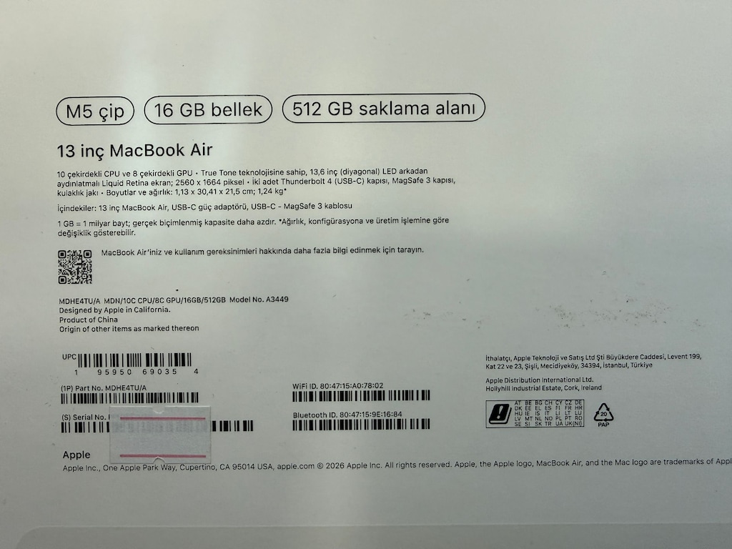MacBook Air M5 16 GB 512 GB SSD 13.6" MDHE4TU/A Gece Yarısı 2. El - 5