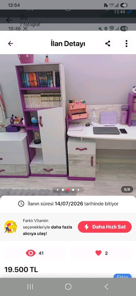Temiz Kullanılmış Genç Odası Takımı Toplam 6 Parça. - 6