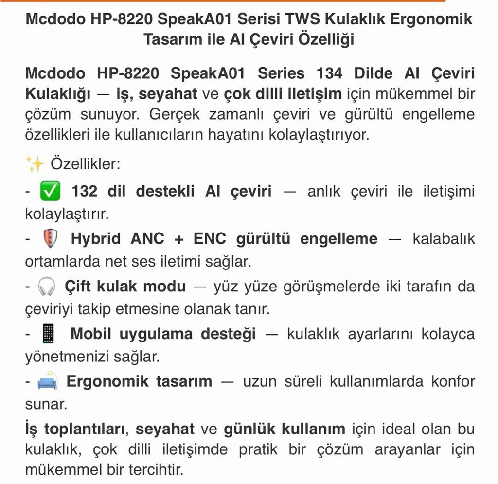 Mcdodo HP-8220 SpeakA01 Serisi TWS Kulaklık AI Çeviri Özelliği - 4
