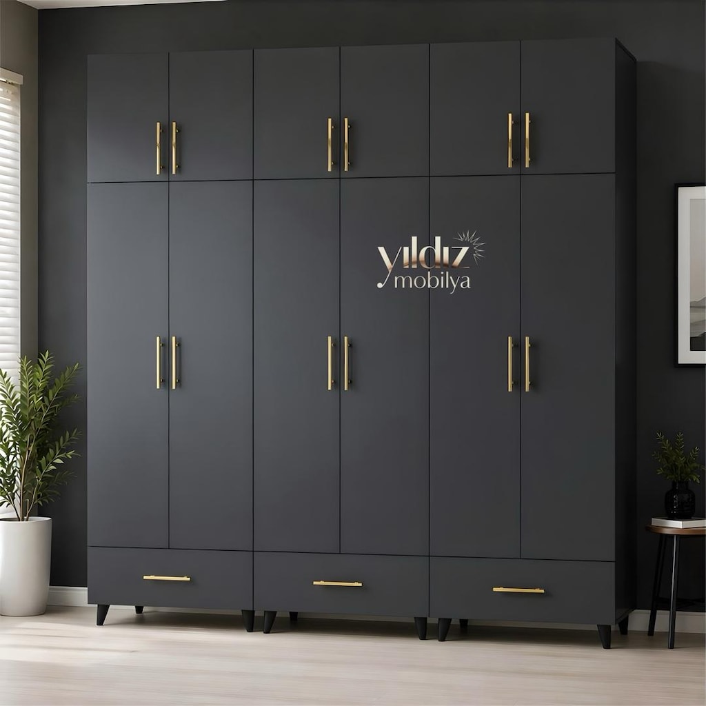 Gardırop Mdf Gardolap Koyu Gri Antrasit Dolap Büyük Ölçü Derin Dolap - 2
