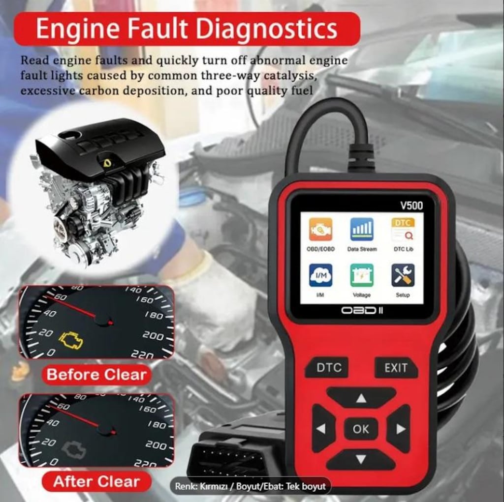 OBD II-V500 Arıza Tespit Cihazı - Hata Kodu Okuma ve Silme OBD2 - 6