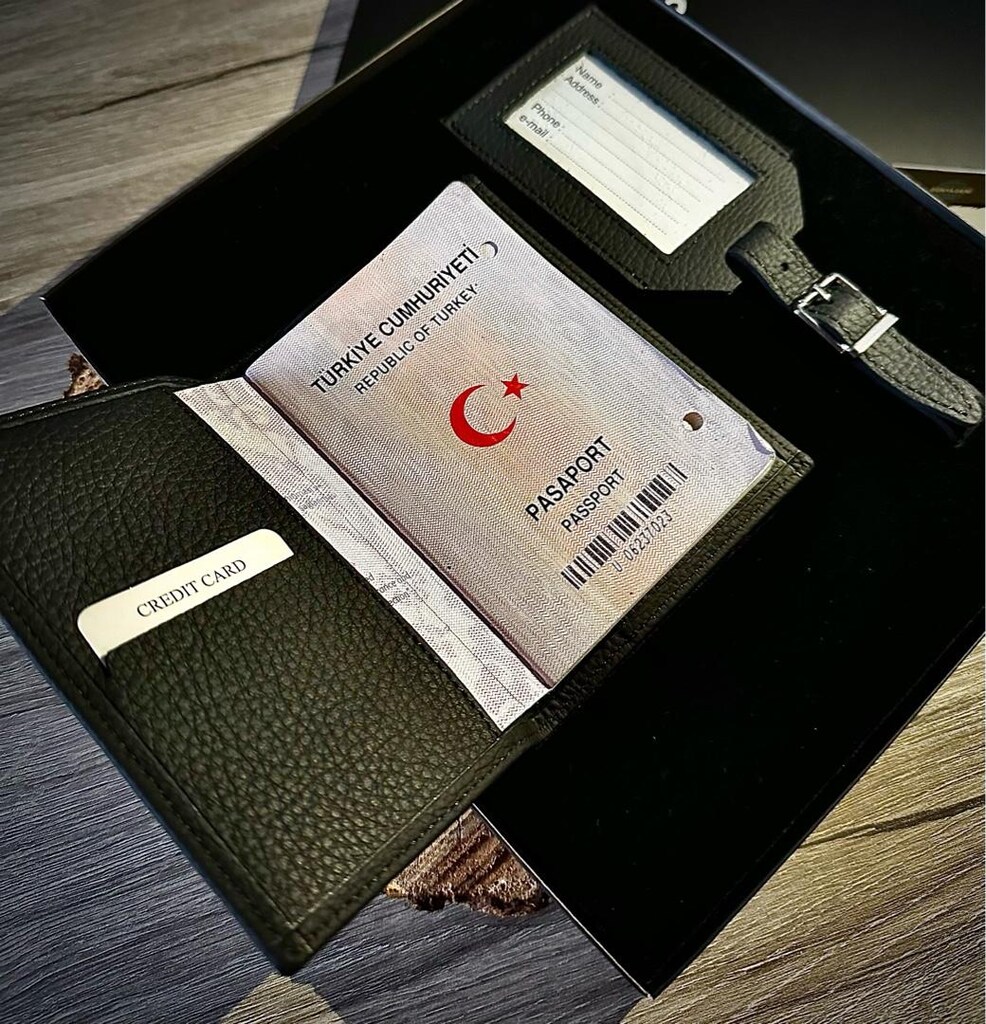 Deri Pasaport Kılıfı, Deri Pasaport Kabı Cüzdanı Bagaj Etiket 2’li Set - 19