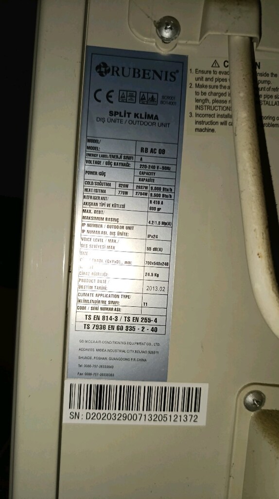 Rubenis 9000 btu 2013 model klima - 2