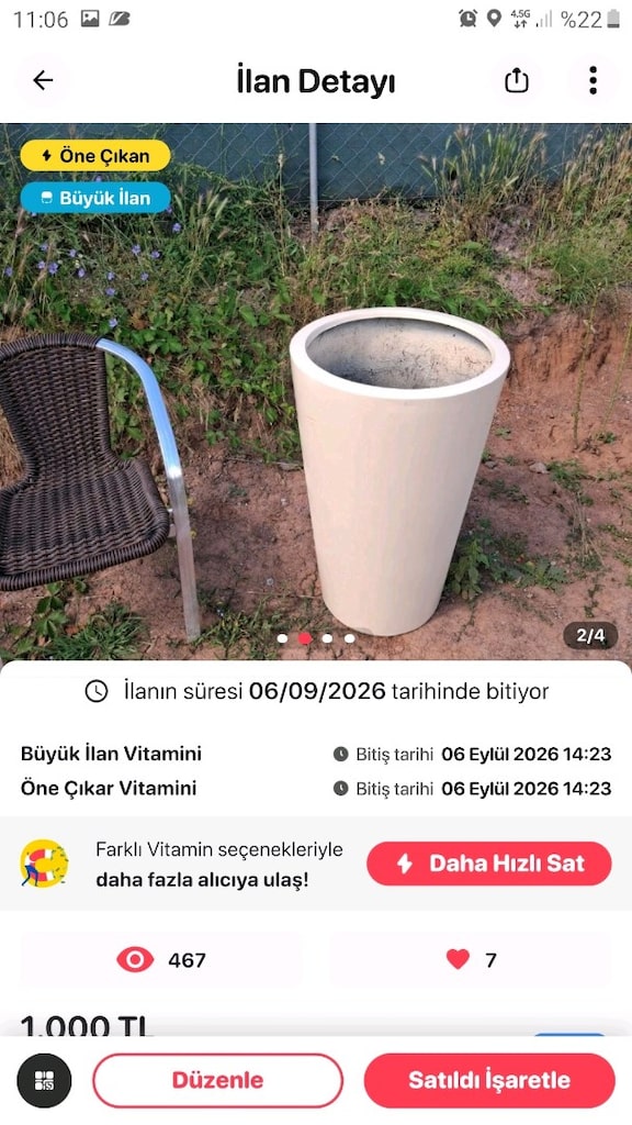 80 X 50 CM BÜYÜK BOY DEKORATİF SAKSI – 4 ADET - 2