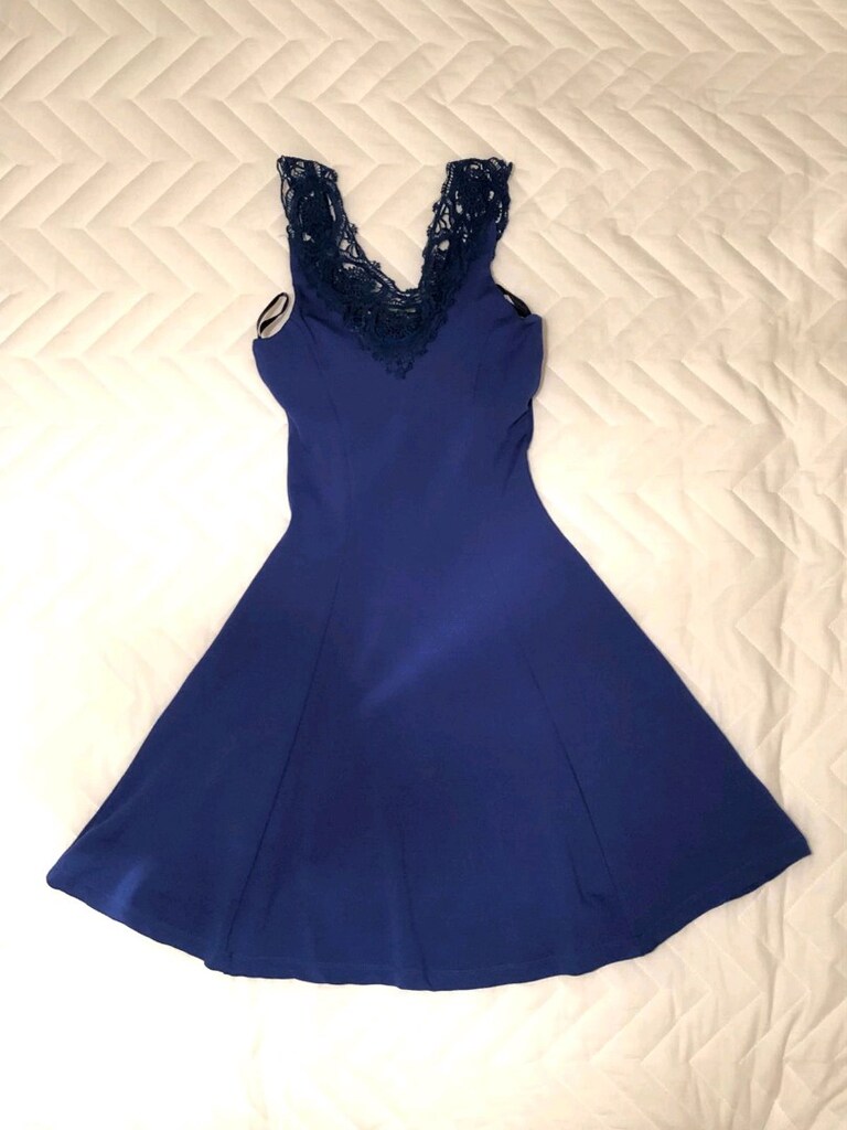 Saks Mavisi Dantel Detaylı Elbise - 2
