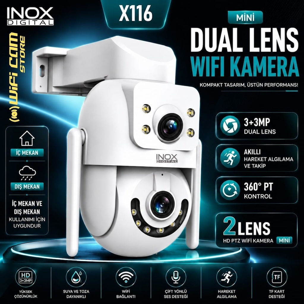 İnox X116 Mini 3+3MP Çift Lens Wifi Güvenlik Kamerası - 4
