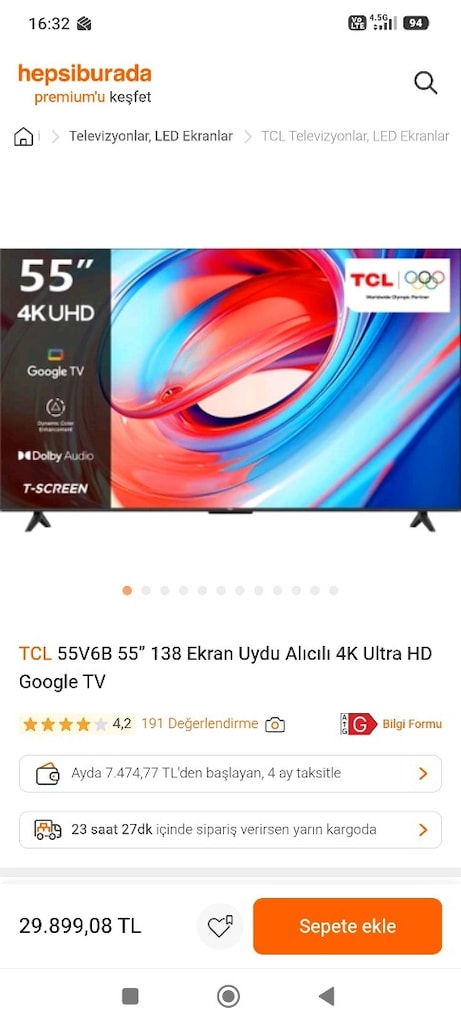 55 EKRAN TCL 6 AYLIK GARANTİSİ DEVAM EDİYOR CİZİKSİZ - letgo'dan ...