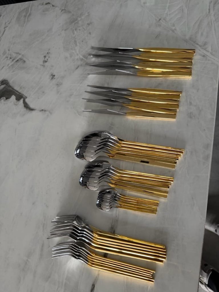 6 kişilik 42 parça Jumbo Titanyum gold gümüş çatal kaşık - 2