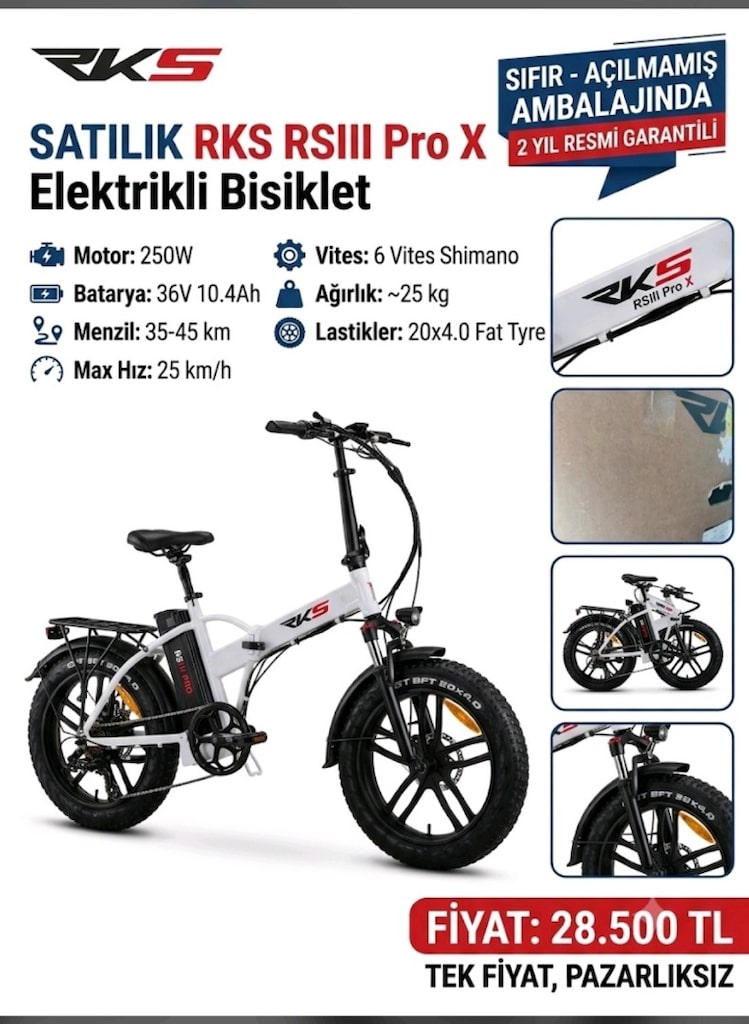 sıfır ambalajında 2 yıl garantili rks rsııı pro x elektrikli bisiklet