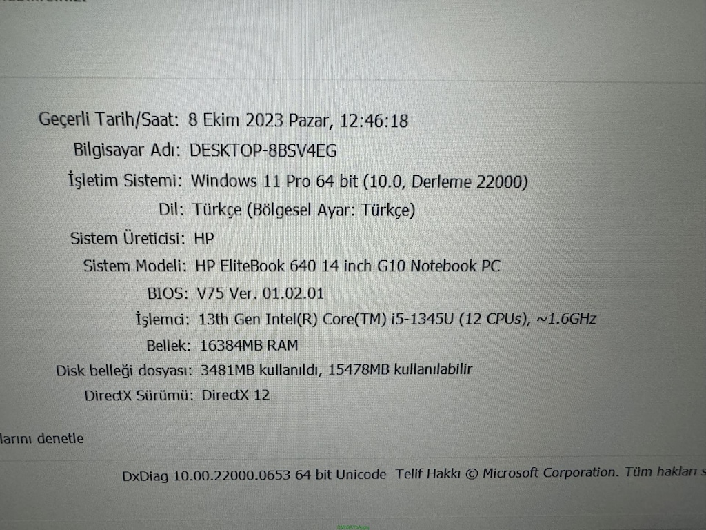 HP İ5 13. NESİL 16 GB RAM 256 M2SSD - 7